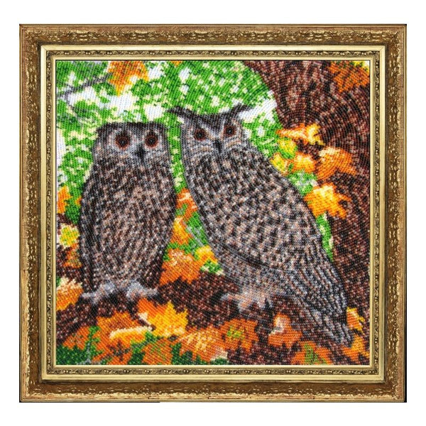 DIY Bead Embroidery Kit "Owls" 10.2"x10.2" / 26.0x26.0 cm