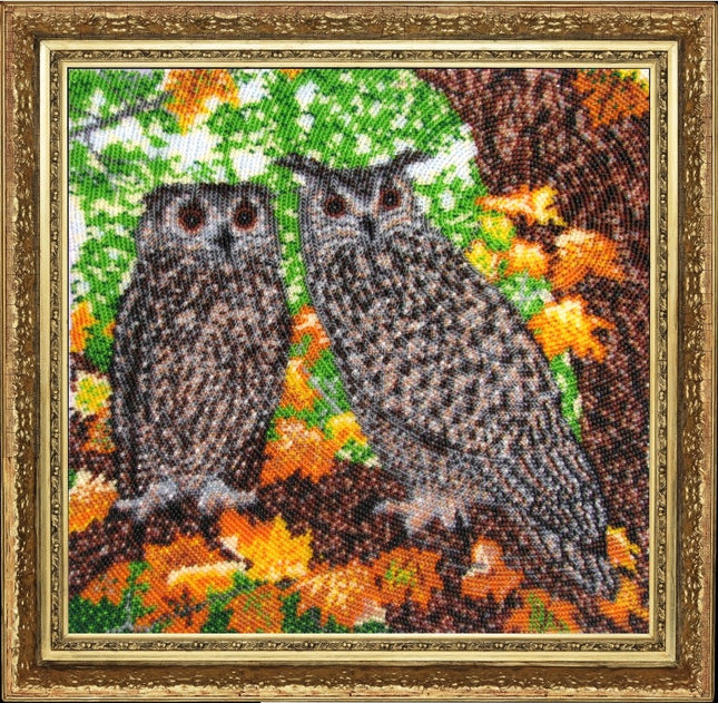 DIY Bead Embroidery Kit "Owls" 10.2"x10.2" / 26.0x26.0 cm