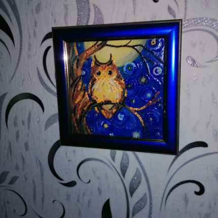 DIY Bead Embroidery Kit "Midnight Owl"  5.9"x5.9" / 15.0x15.0 cm