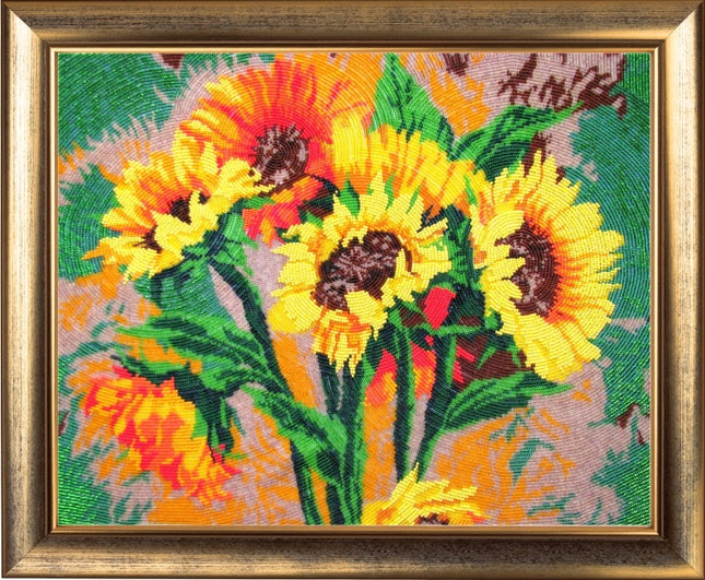 DIY Bead Embroidery Kit "A Buquet of Sunflowers" 14.2"x17.7" / 36.0x45.0 cm