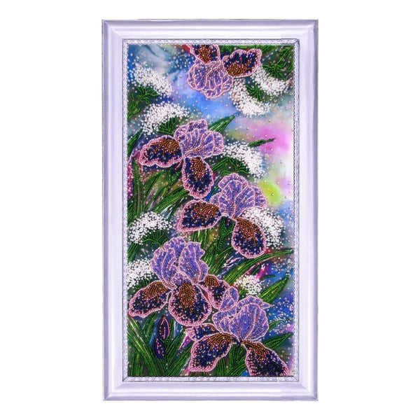 DIY Bead Embroidery Kit "Shining Irises" 14.6"x7.5" / 37.0x19.0 cm