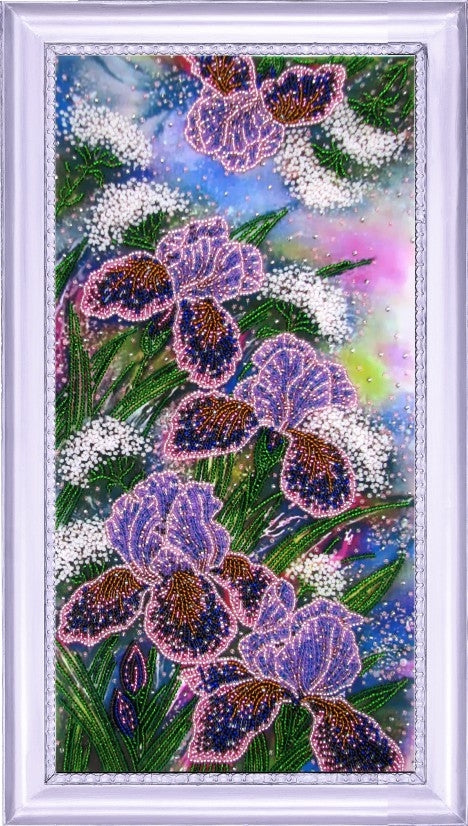 DIY Bead Embroidery Kit "Shining Irises" 14.6"x7.5" / 37.0x19.0 cm