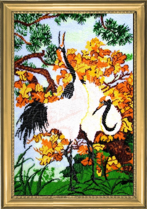 DIY Bead Embroidery Kit "Cranes" 19.3"x12.6" / 49.0x32.0 cm