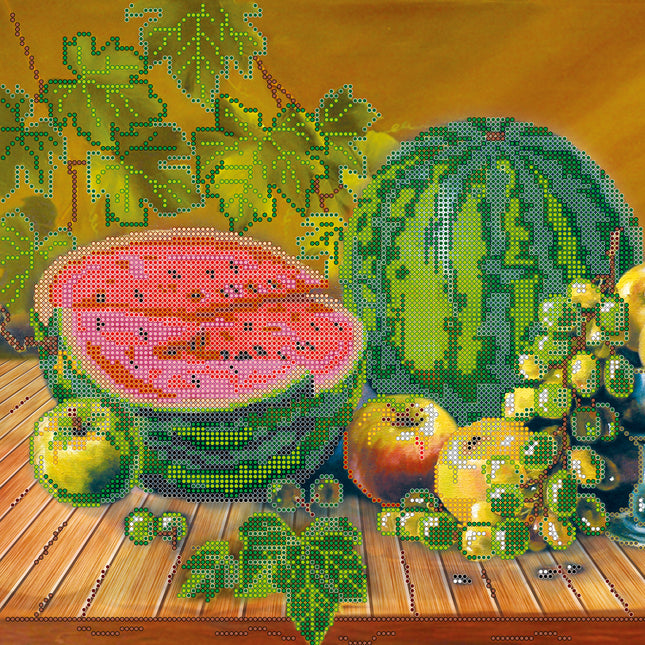 Canvas for bead embroidery "Red-ripe melon" 11.8"x11.8" / 30.0x30.0 cm