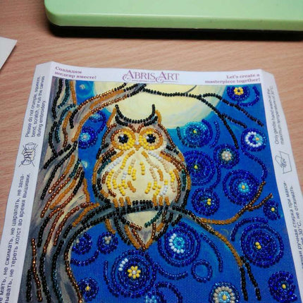 DIY Bead Embroidery Kit "Midnight Owl"  5.9"x5.9" / 15.0x15.0 cm