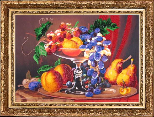 DIY Bead Embroidery Kit "Stilllife with Peaches" 14.2"x20.1" (36.0x51.0 cm)