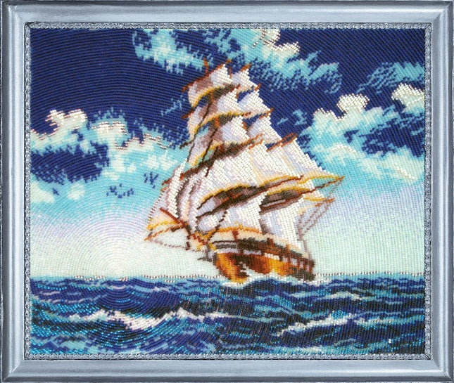 Bead DIY Embroidery Kit "Sailing Ship" 10.6"x13.0"/ 27.0x33.0 cm