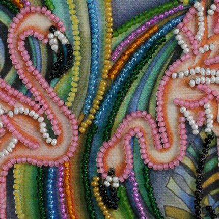 DIY Bead Embroidery Kit "Pink flamingos"  5.9"x5.9" / 15.0x15.0 cm