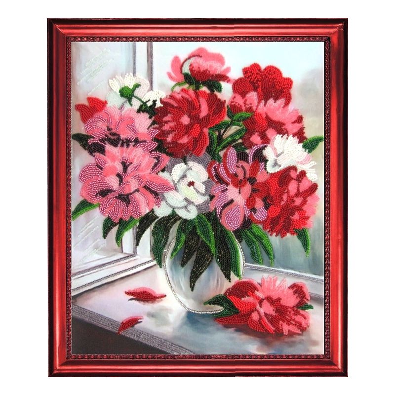 DIY Bead Embroidery Kit "Peonies" 13.4"x10.6" / 34.0x27.0 cm