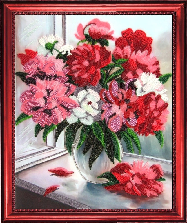 DIY Bead Embroidery Kit "Peonies" 13.4"x10.6" / 34.0x27.0 cm