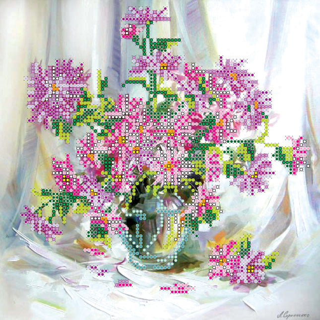 Canvas for bead embroidery "Chrysanthemums" 7.9"x7.9" / 20.0x20.0 cm