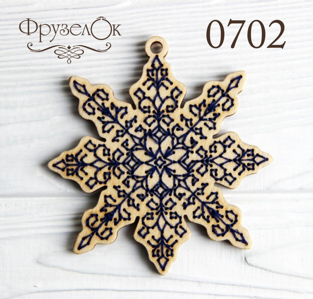 DIY Cross stitch kit on wood "Snowflake" 3.7x3.9 in / 9.5x10.0 cm