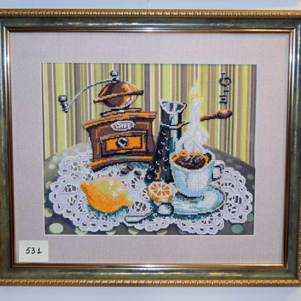 DIY Bead Embroidery Kit "Coffee with lemon" 14.6"x11.8" / 37.0x30.0 cm