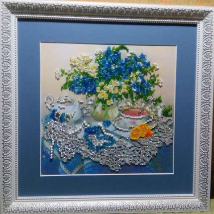 DIY Bead Embroidery Kit "Forget-me-nots" 10.2"x9.8" / 26.0x25.0 cm