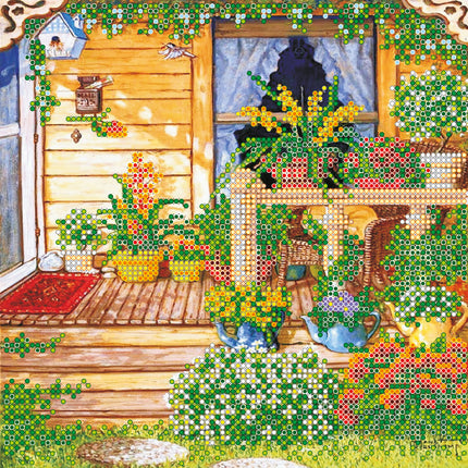 Canvas for bead embroidery "Summer terrase" 7.9"x7.9" / 20.0x20.0 cm