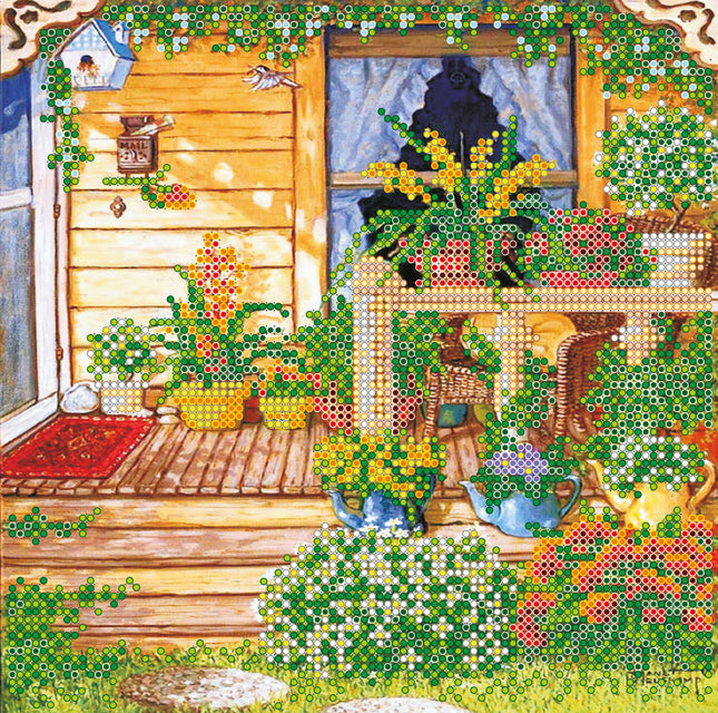Canvas for bead embroidery "Summer terrase" 7.9"x7.9" / 20.0x20.0 cm