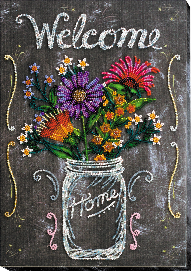 DIY Bead Embroidery Kit "Welcome" 9.1"x13.0" / 23.0x33.0 cm