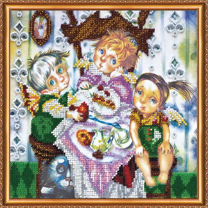 DIY Bead Embroidery Kit "Christmas Party" 9.1"x9.1" / 23.0x23.0 cm