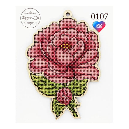 DIY Cross stitch kit on wood "Peony" 5.5x3.9 in / 14.0x10.0 cm