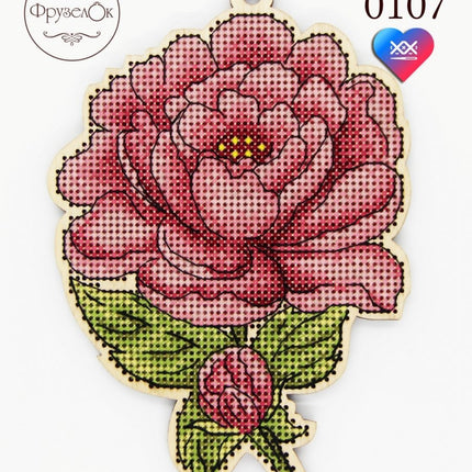 DIY Cross stitch kit on wood "Peony" 5.5x3.9 in / 14.0x10.0 cm
