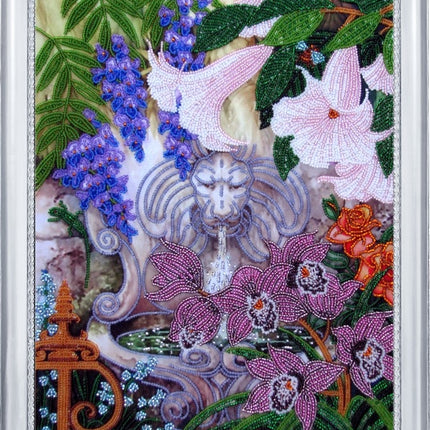 Bead DIY Embroidery Kit "Fountain in the garden" 13.8"x10.6"/ 35.0x27.0 cm