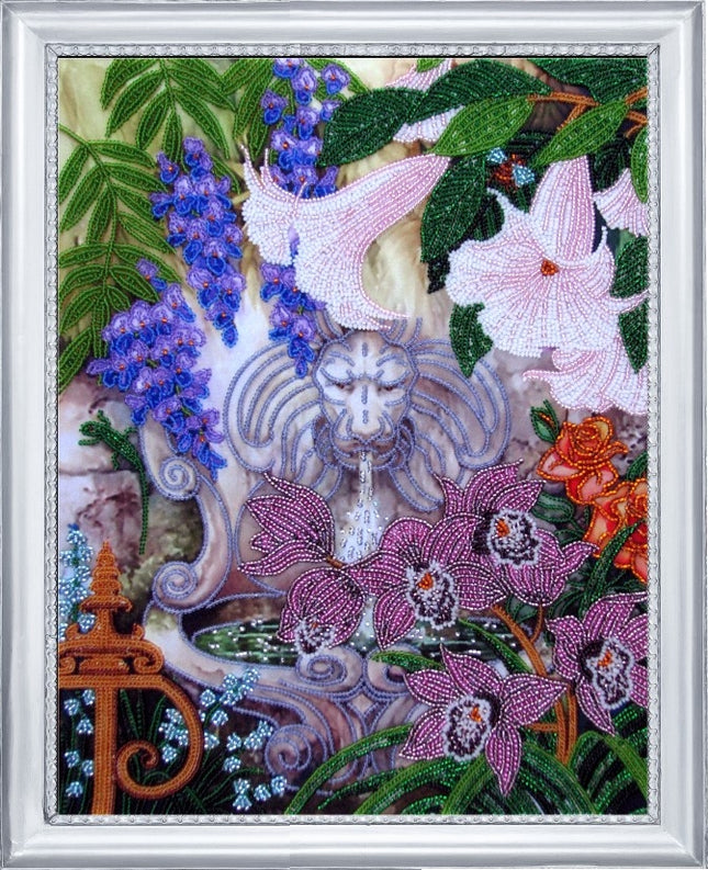 Bead DIY Embroidery Kit "Fountain in the garden" 13.8"x10.6"/ 35.0x27.0 cm