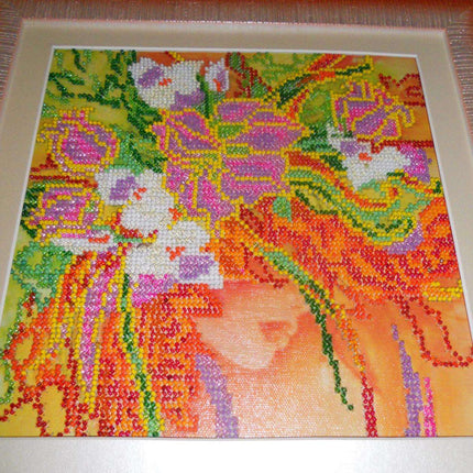 Canvas for bead embroidery "Autumn Girl" 7.9"x7.9" / 20.0x20.0 cm