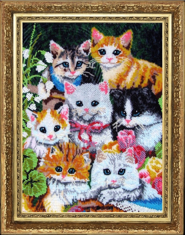 DIY Bead Embroidery Kit "Seven Kitties" 13.4"x9.8" / 34.0x25.0 cm