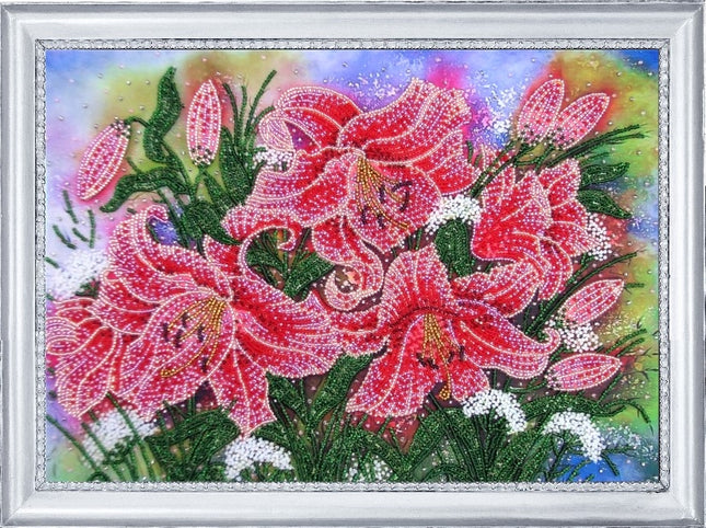 DIY Bead Embroidery Kit "Shining Lillies" 9.4"x13.4" / 24.0x34.0 cm