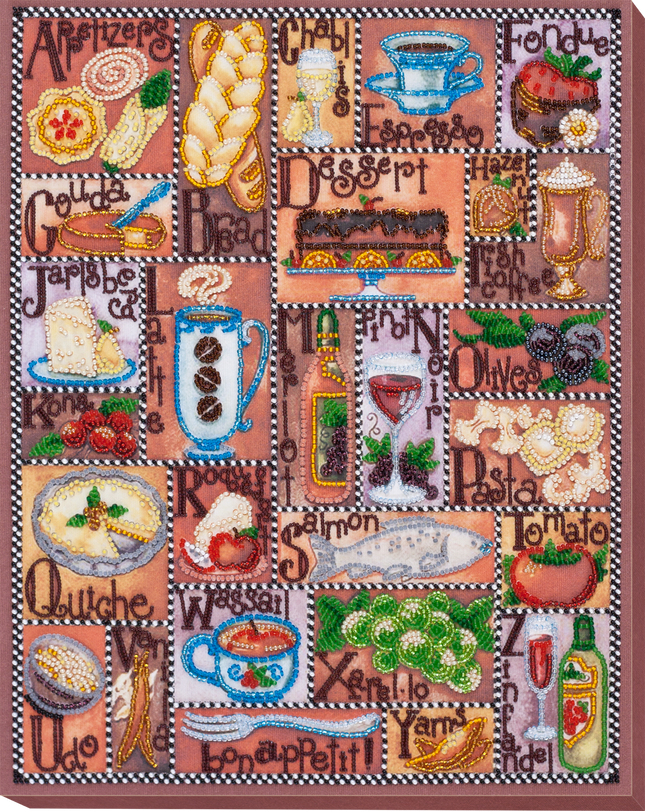 DIY Bead Embroidery Kit "Gourmet alphabet" 10.6"x13.4" / 27.0x34.0 cm
