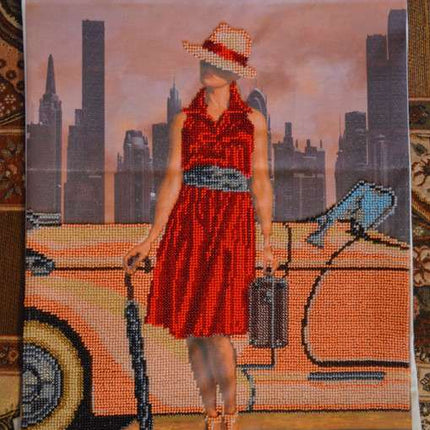 DIY Bead Embroidery Kit "Retro travel – 3" 11.8"x15.2" / 30.0x38.5 cm