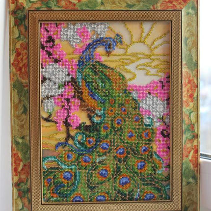 DIY Bead Embroidery Kit "Peacock" 7.9"x11.0" / 20.0x28.0 cm