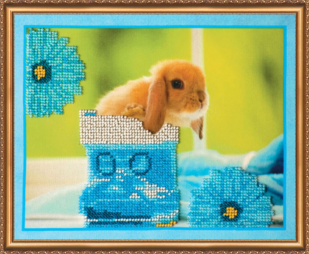 DIY Bead Embroidery Kit "Rabbits – 3" 9.1"x7.1" / 23.0x18.0 cm
