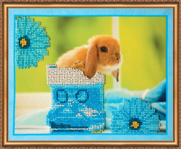 DIY Bead Embroidery Kit "Rabbits – 3" 9.1"x7.1" / 23.0x18.0 cm
