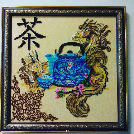 DIY Bead Embroidery Kit "Chinese tea-time" 11.8"x11.8" / 30.0x30.0 cm