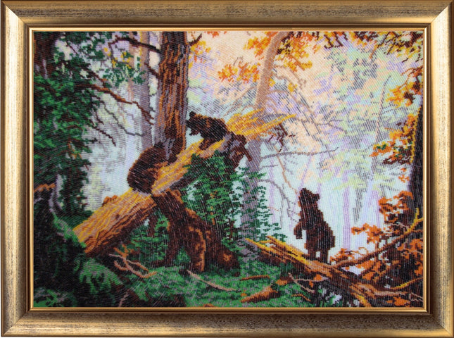 DIY Bead Embroidery Kit "Morning in the Pine Wood (after I. Shishkin)" 13.4"x19.3" / 34.0x49.0 cm