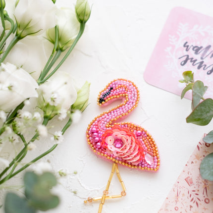 Beadwork kit for creating brooch "Flamingo"