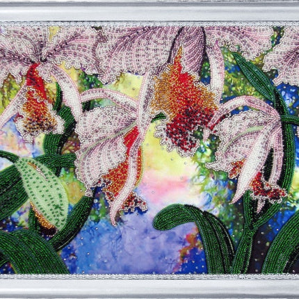DIY Bead Embroidery Kit "Shining of Orchids" 10.2"x13.4" / 26.0x34.0 cm