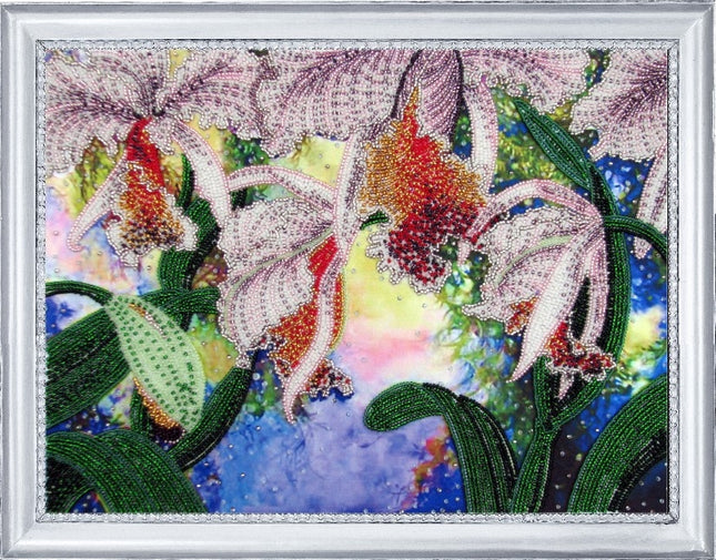 DIY Bead Embroidery Kit "Shining of Orchids" 10.2"x13.4" / 26.0x34.0 cm