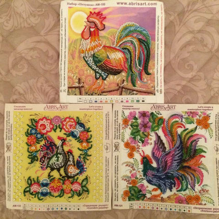 DIY Bead Embroidery Kit "Gorodets painting"  5.9"x5.9" / 15.0x15.0 cm