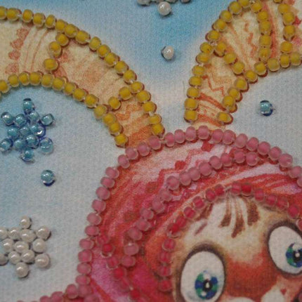 DIY Bead Embroidery Kit "Knitting bunnies"  5.9"x5.9" / 15.0x15.0 cm