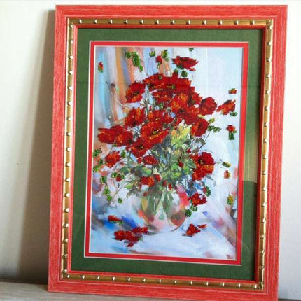 DIY Bead Embroidery Kit "Poppies" 10.0"x13.8" / 25.5x35.0 cm