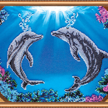DIY Bead Embroidery Kit "Dolphins" 26.0"x11.8" / 66.0x30.0 cm