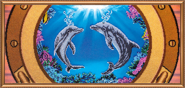 DIY Bead Embroidery Kit "Dolphins" 26.0"x11.8" / 66.0x30.0 cm