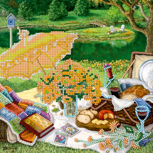 Canvas for bead embroidery "July weekend" 7.9"x7.9" / 20.0x20.0 cm
