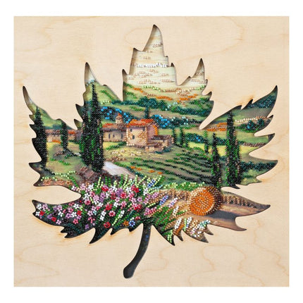 DIY Bead Embroidery Kit with decorative wooden frame "The sun of Toscana" 11.7"x11.7" / 29.7x29.7 cm