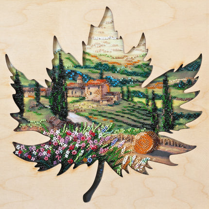DIY Bead Embroidery Kit with decorative wooden frame "The sun of Toscana" 11.7"x11.7" / 29.7x29.7 cm
