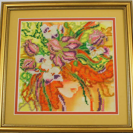 Canvas for bead embroidery "Autumn Girl" 7.9"x7.9" / 20.0x20.0 cm