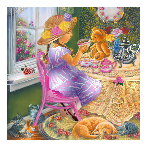 Canvas for bead embroidery "Tea party with friends" 11.8"x11.8" / 30.0x30.0 cm