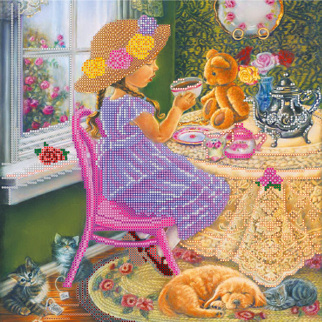 Canvas for bead embroidery "Tea party with friends" 11.8"x11.8" / 30.0x30.0 cm
